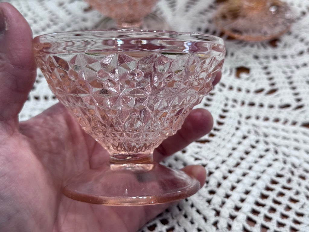 Pink Jeannette Depression Glass Holiday Button & Bows Sherbet Bowls