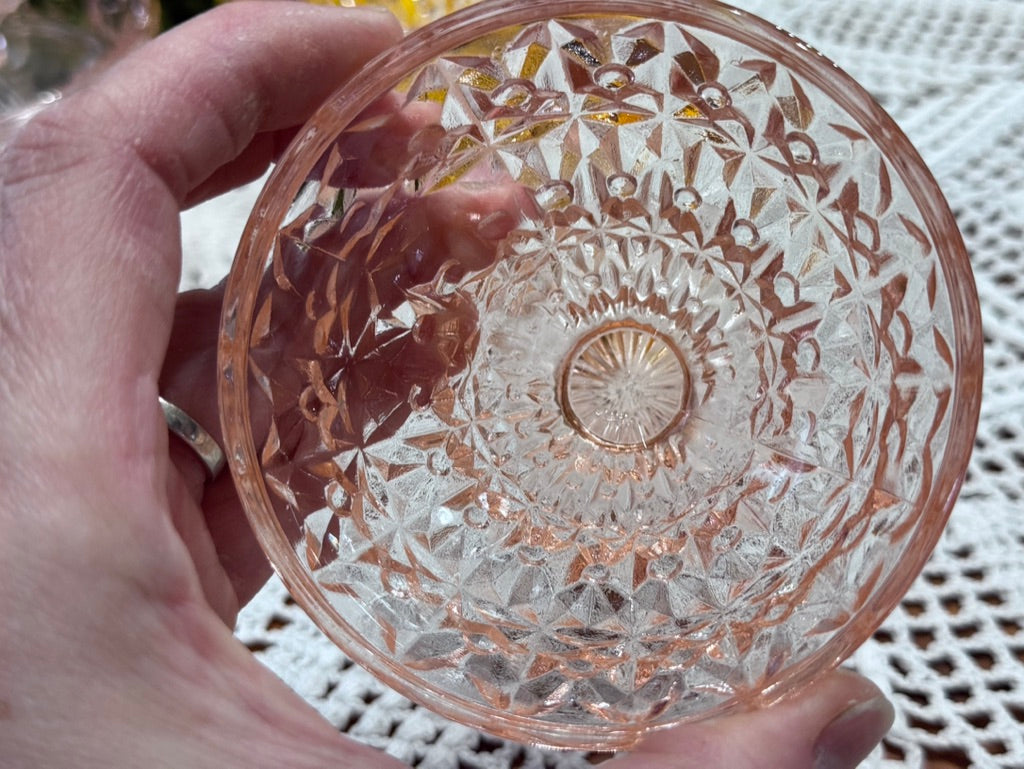 Pink Jeannette Depression Glass Holiday Button & Bows Sherbet Bowls