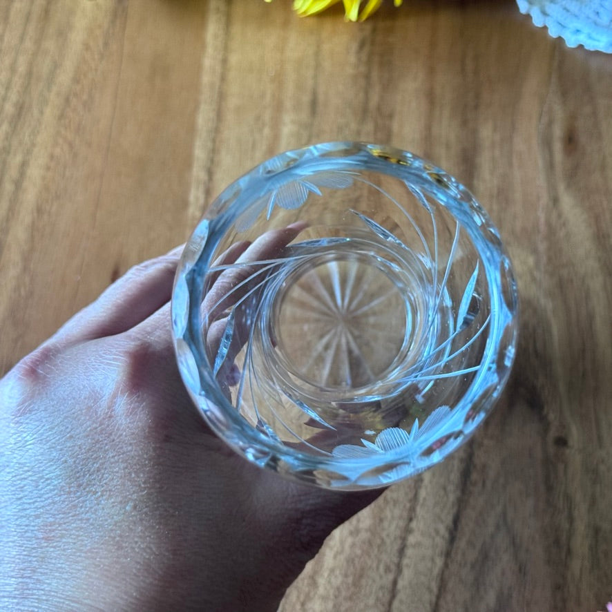 Lead Crystal Hand Cut Corset Glass Floral Vase