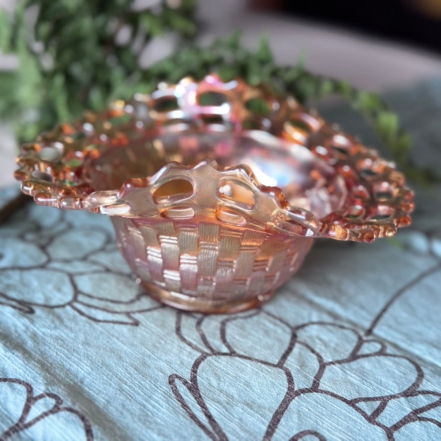 Fenton Marigold Carnival Glass Blackberry Basketweave Bowl