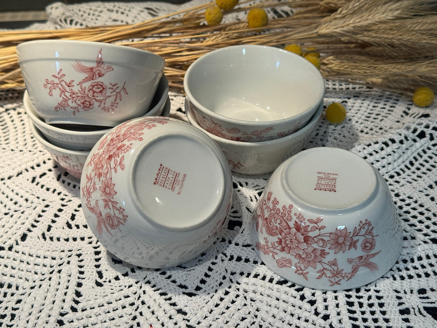 Vintage WINDSOR Steelite Ironstone Pink Transferware Bowls
