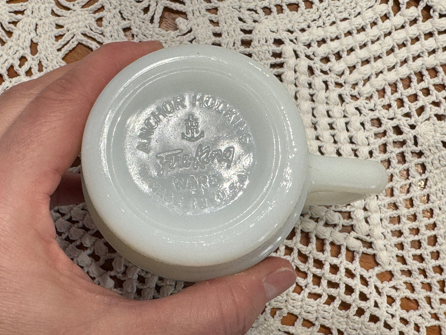 Anchor Hocking Fire-King Red/Black Stripe Milk Glass Mug