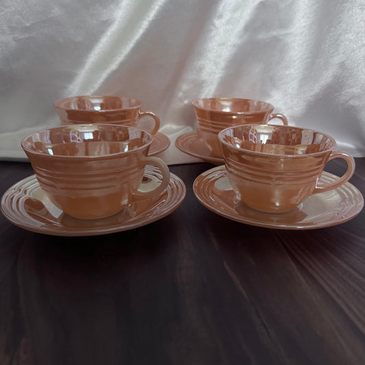 Fire King Peach Lustreware Teacups and Saucers