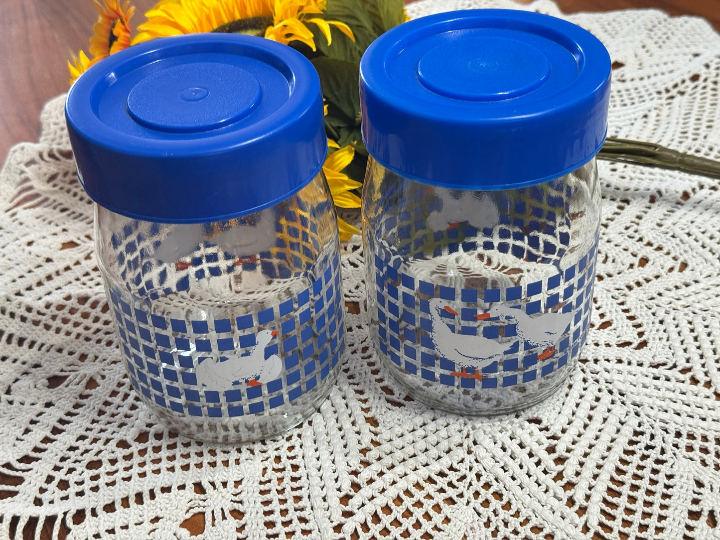 Vintage Set of 2 Carlton Glass Geese Canisters