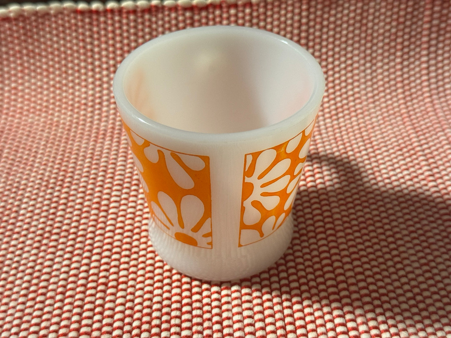 Anchor Hocking Fire-King Orange Flower Power Milk Glass Mug