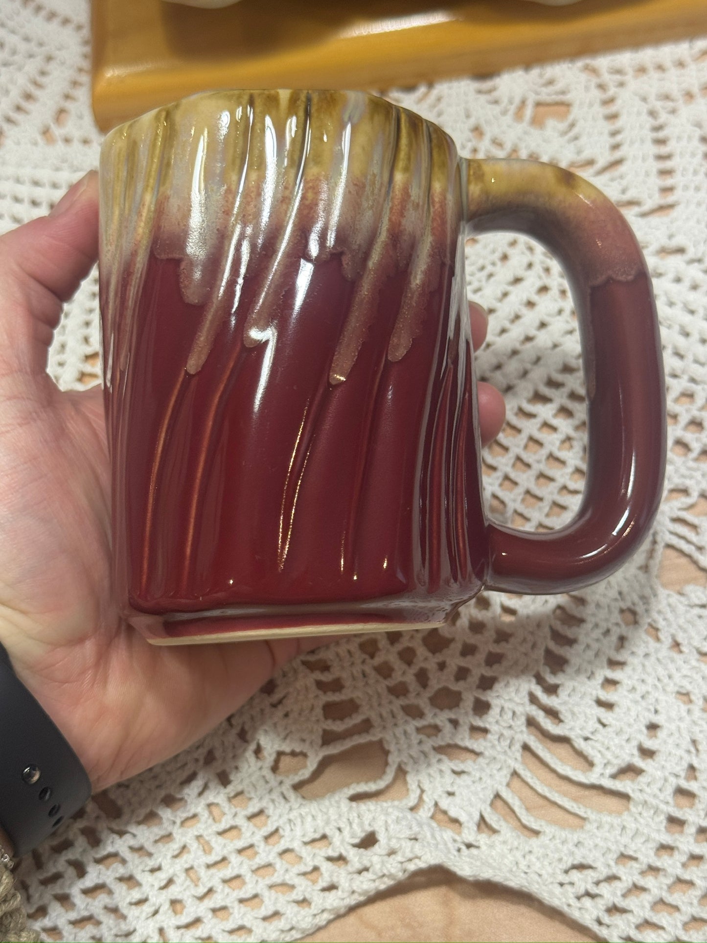 Rodolfo Padilla Stoneware Mugs With Wood Rack