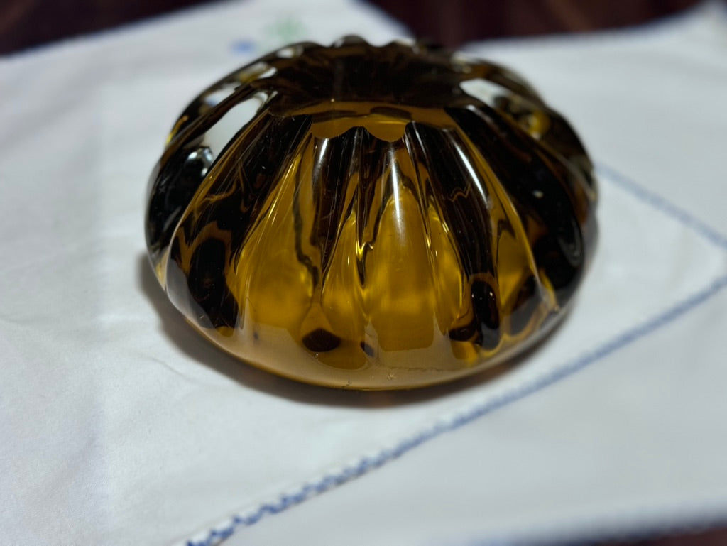 Heavy Amber/Clear Art Glass Ashtray