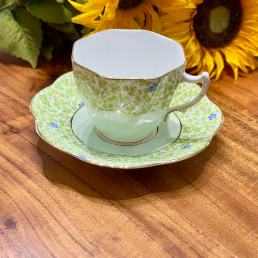 ROSINA Green Clover & Flower Teacup & Saucer Set