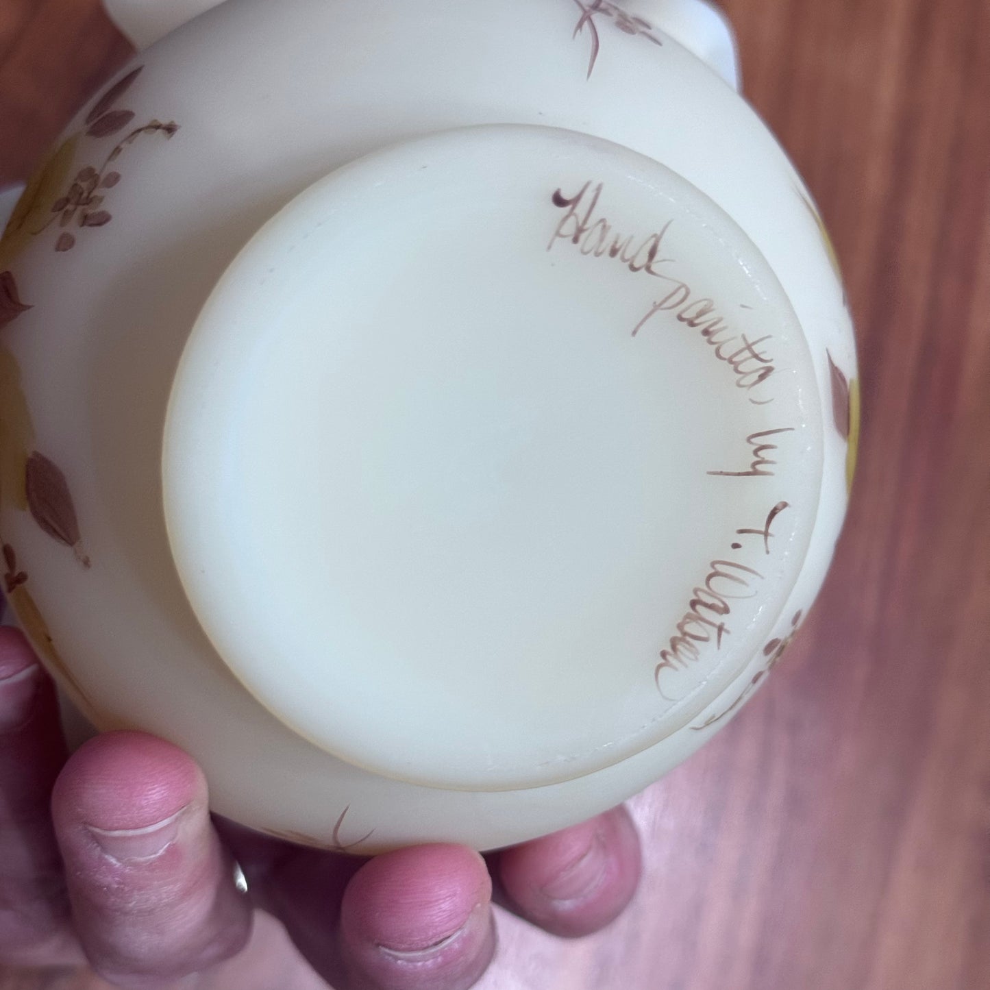 Fenton Hand Painted Custard Glass Bowl Vase