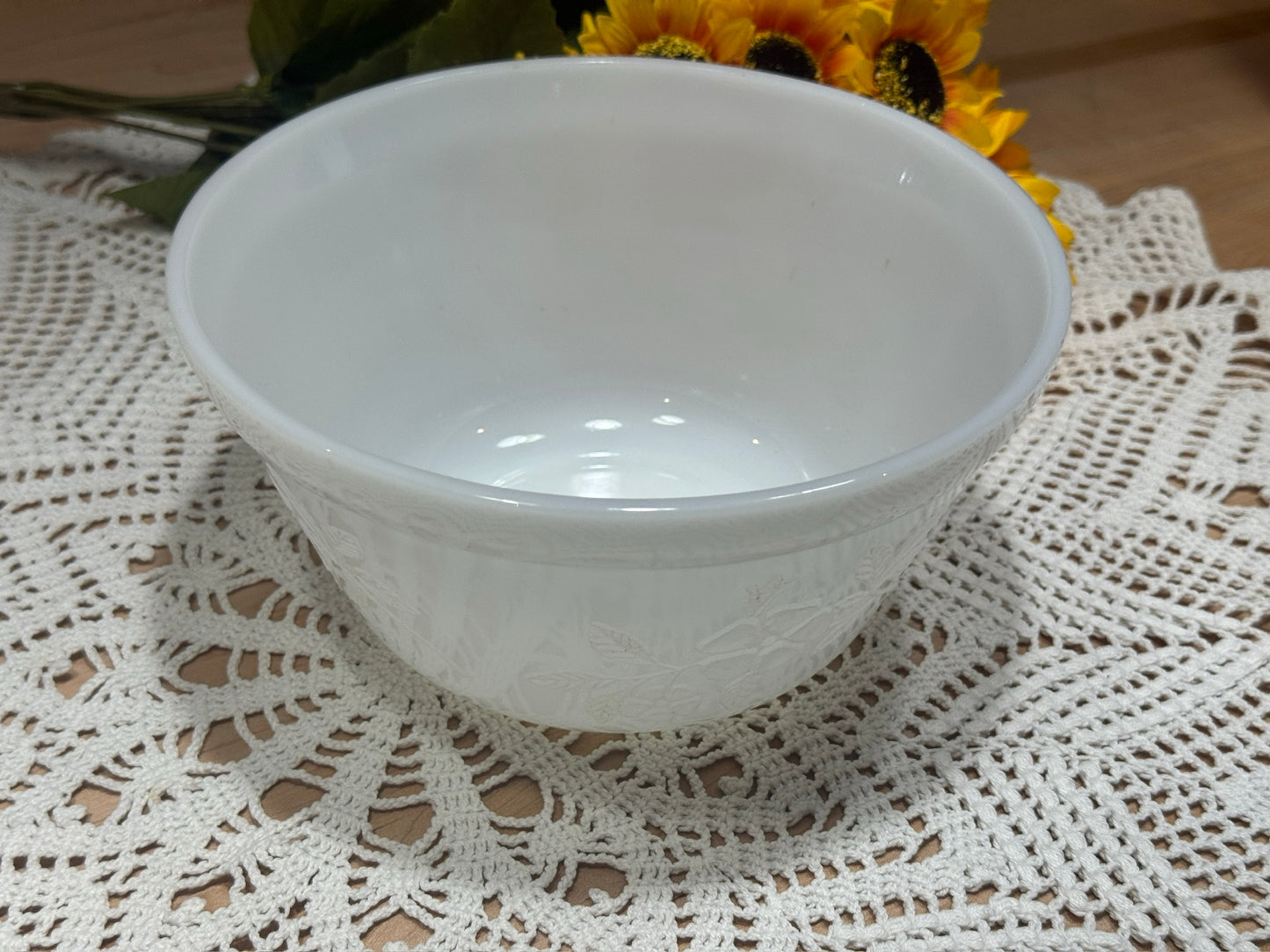Glasbake Milk Glass Floral Design Mixing Bowl