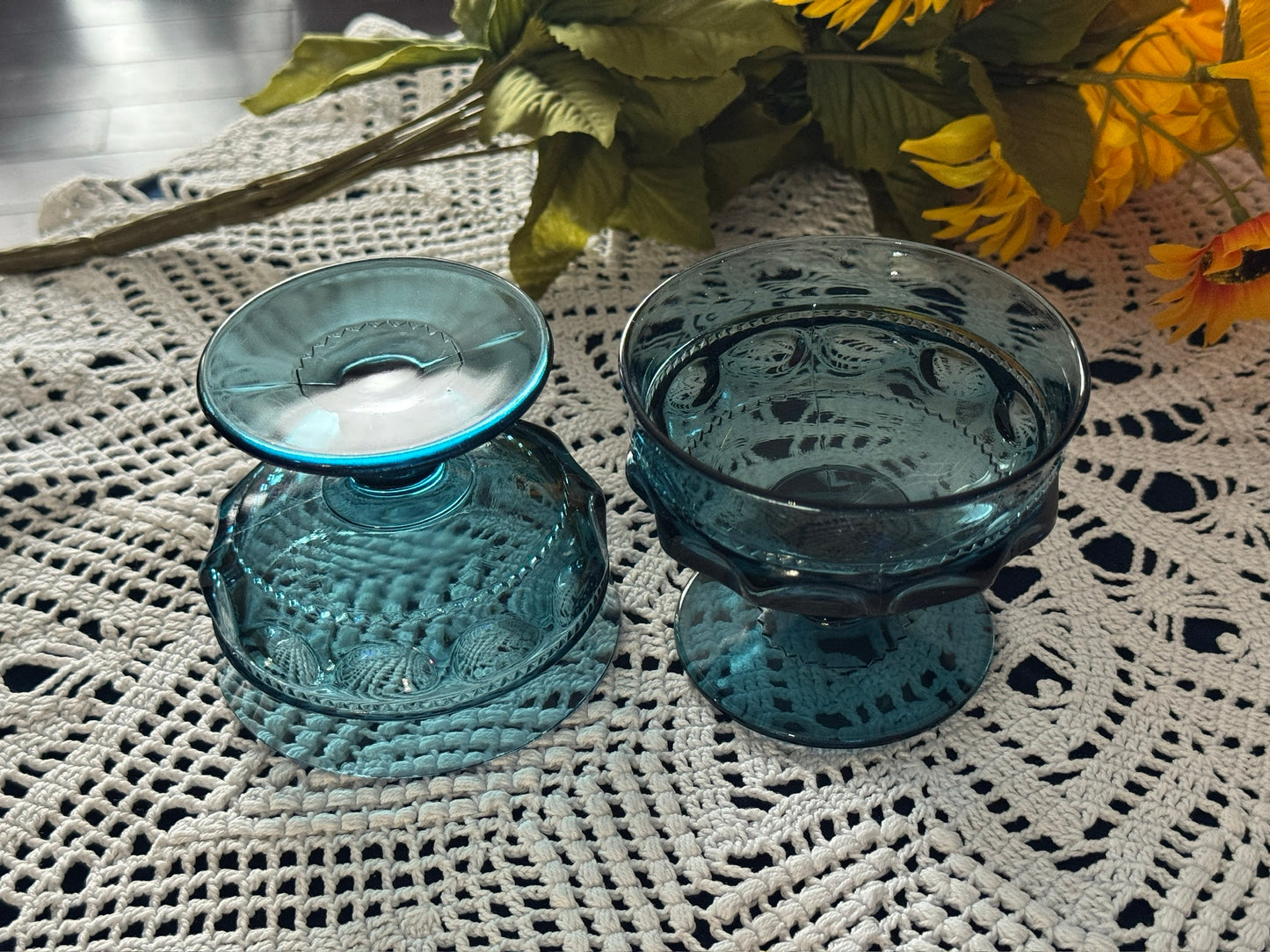 Vintage Indiana Blue Glass Champagne King's Crown Glasses