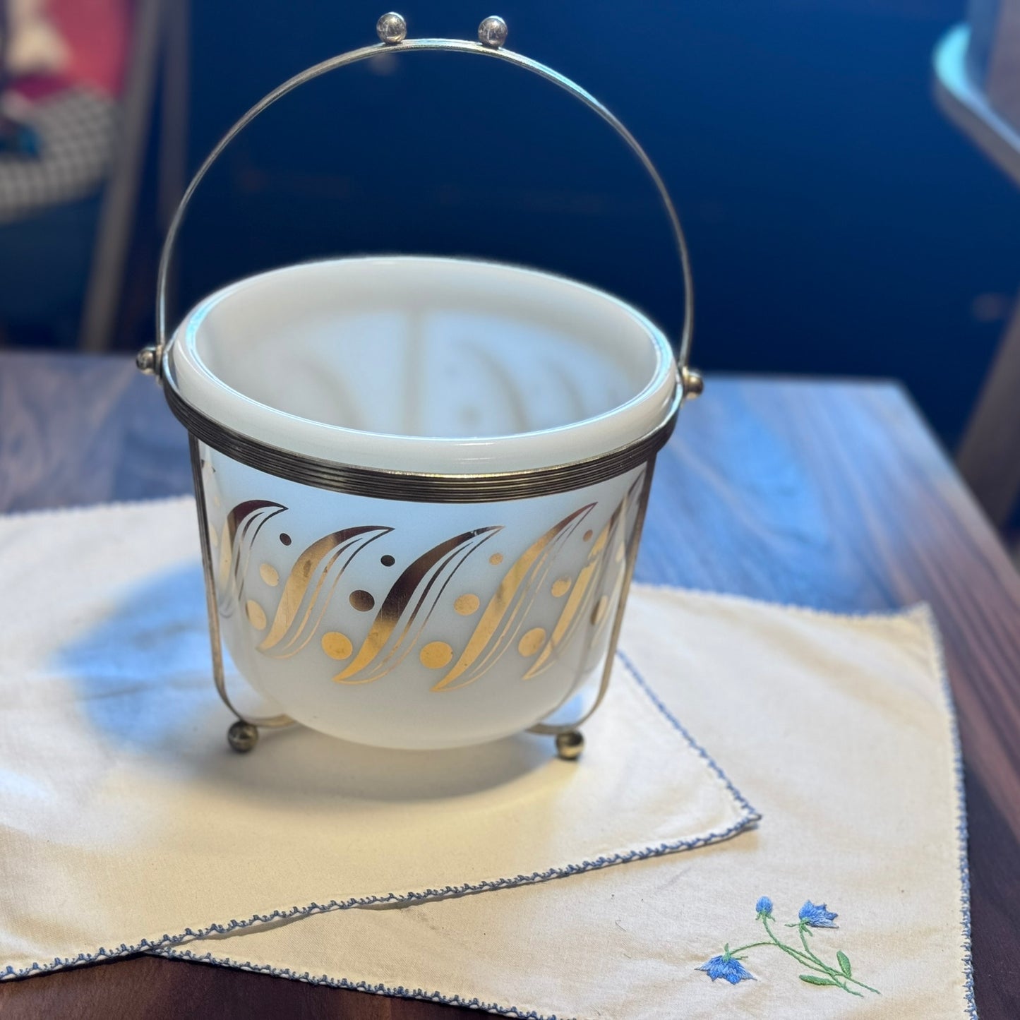 Milk Glass Atomic Gold Ice Bucket