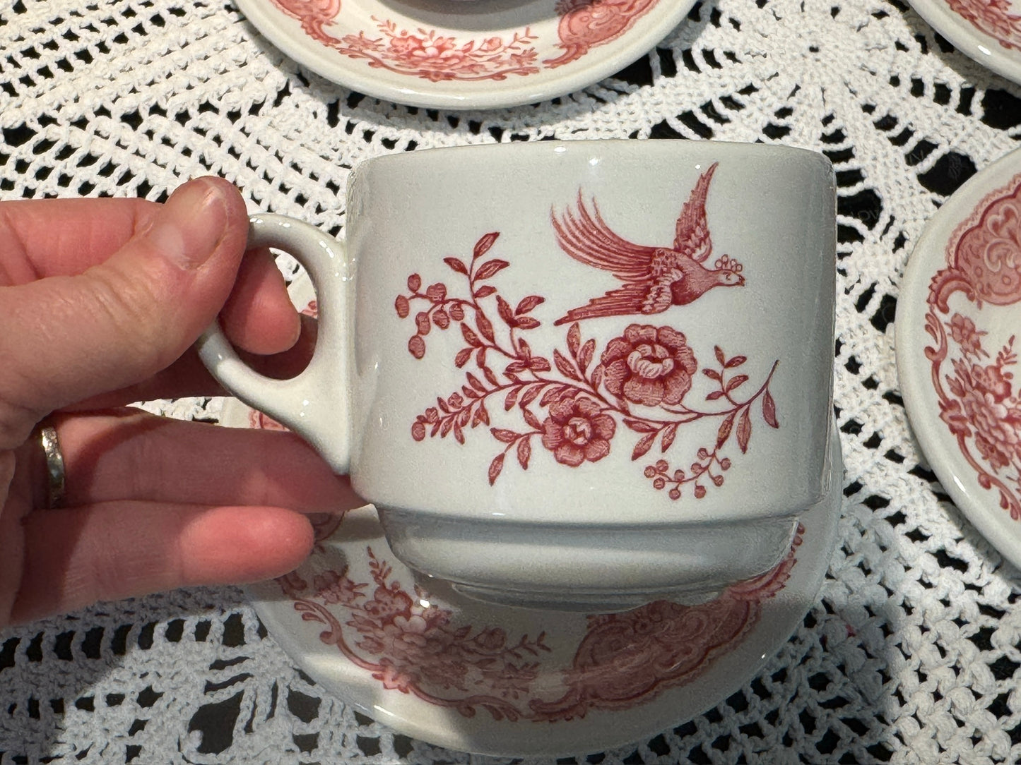 Vintage Royal Doulton Pink Transferware Cup & Saucer Set