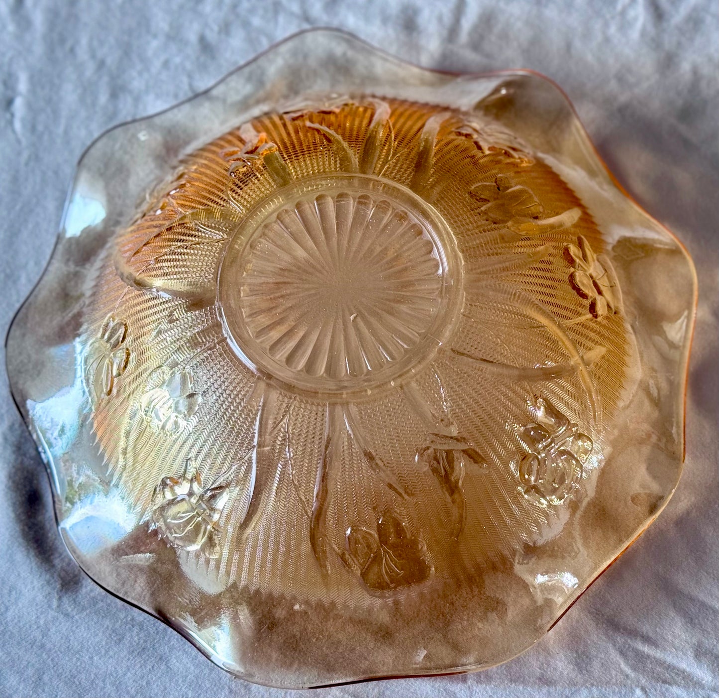 Jeanette Glass 'Iris and Herringbone' Marigold Glass Bowl
