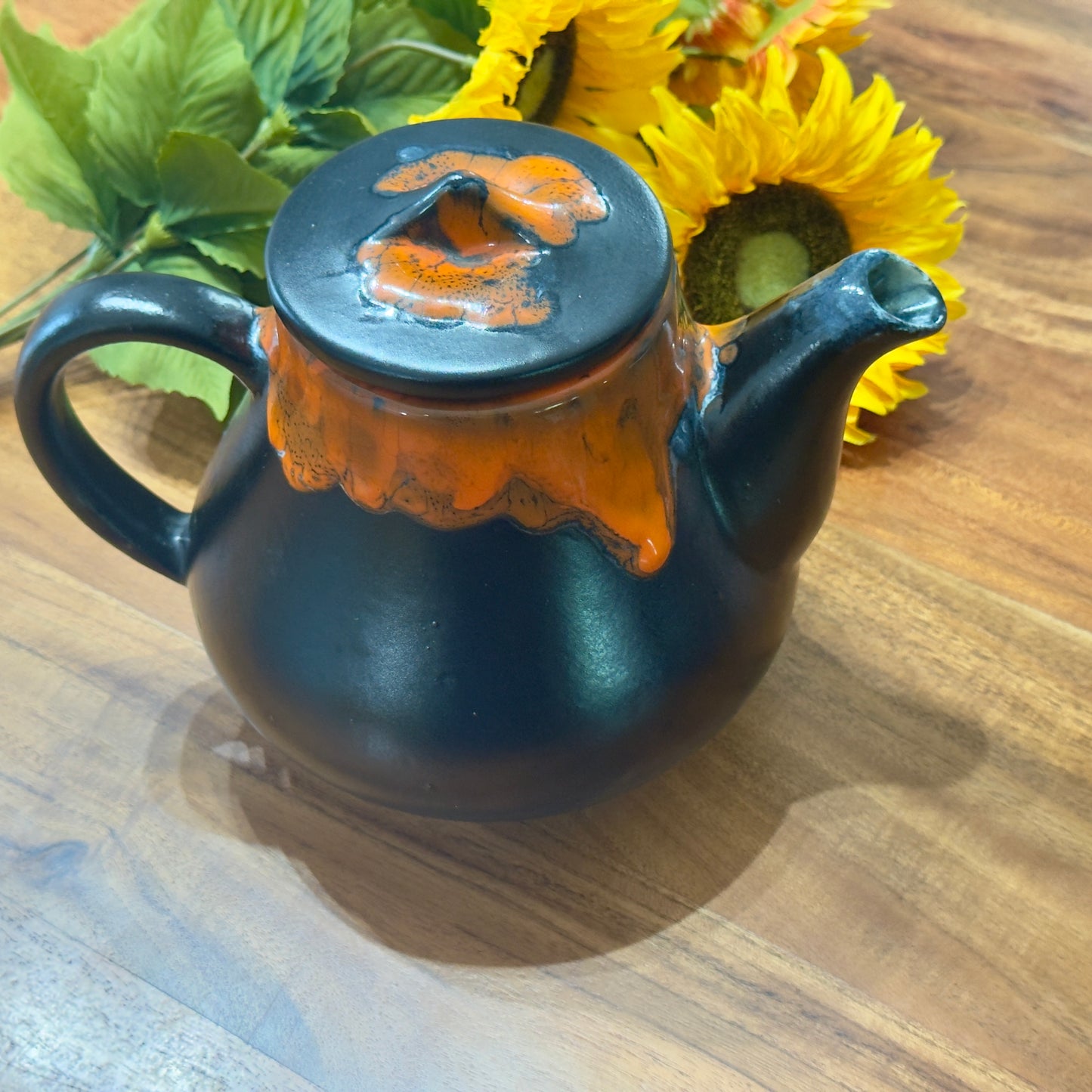 Canadian Pottery Orange Drip Glaze Teapot