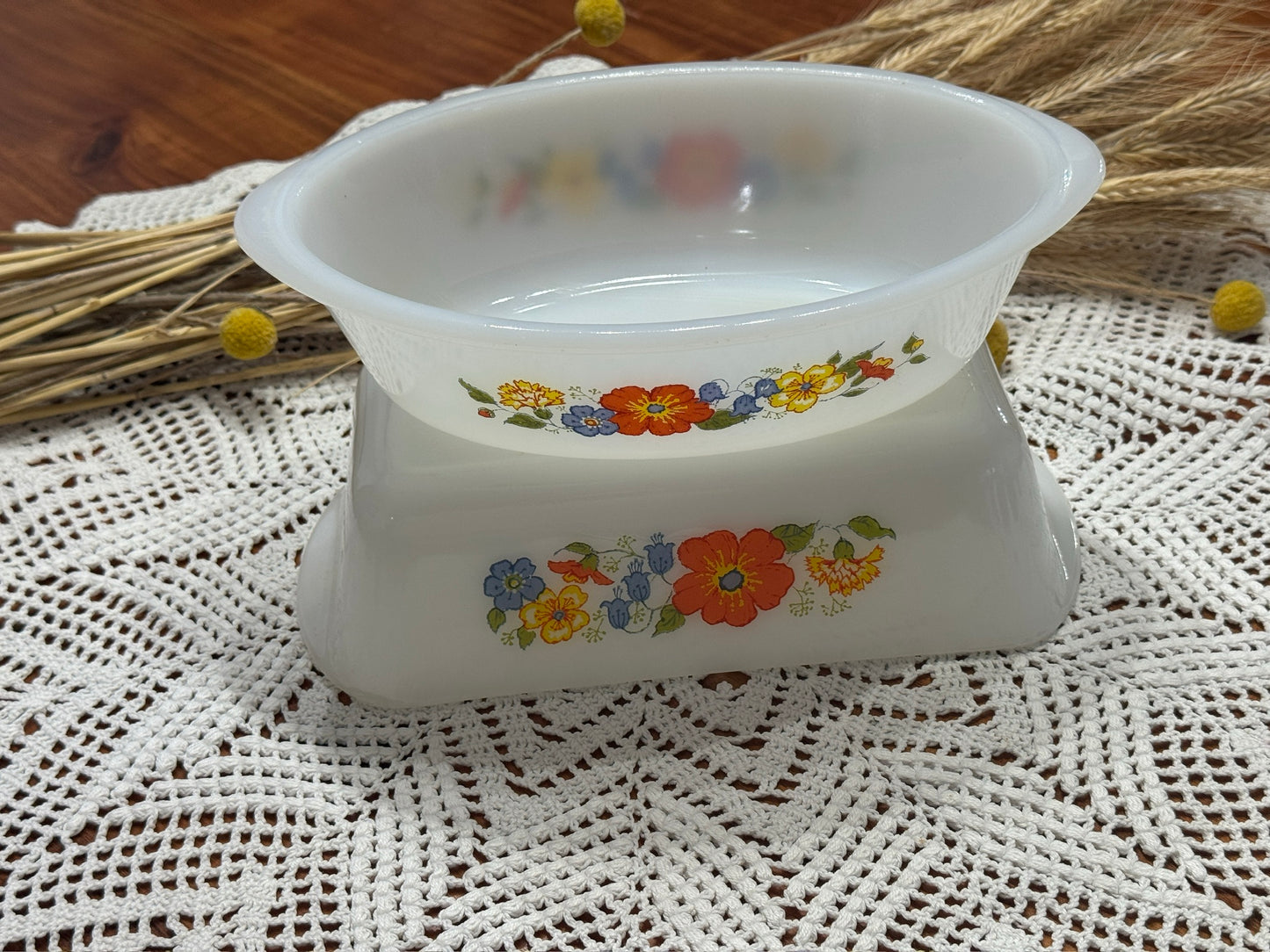 Glasbake Floral Milk Glass Loaf Pan