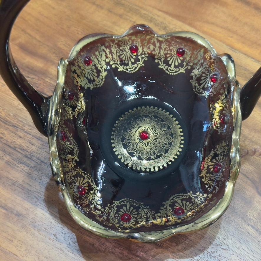 Art Glass Handled Amethyst Basket