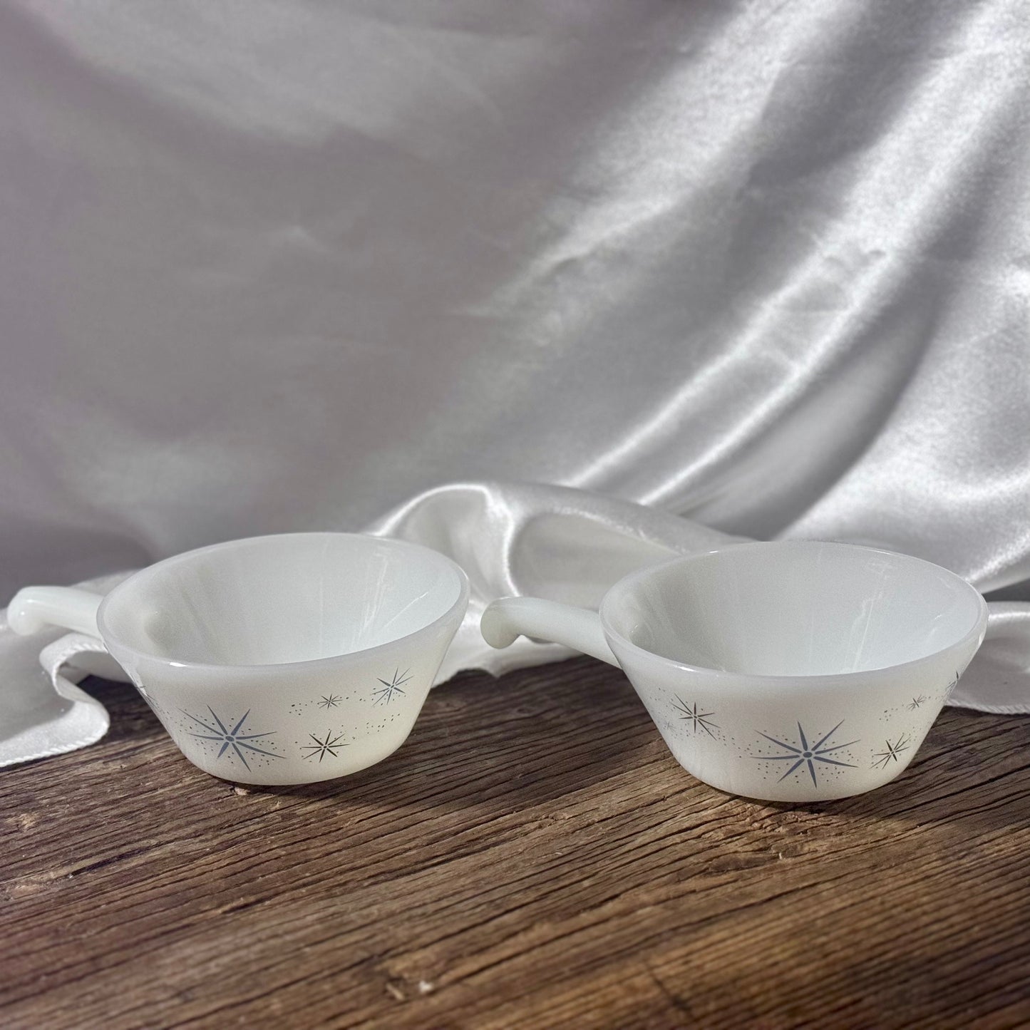 Glassbake Atomic Starburst Handled Soup Bowls