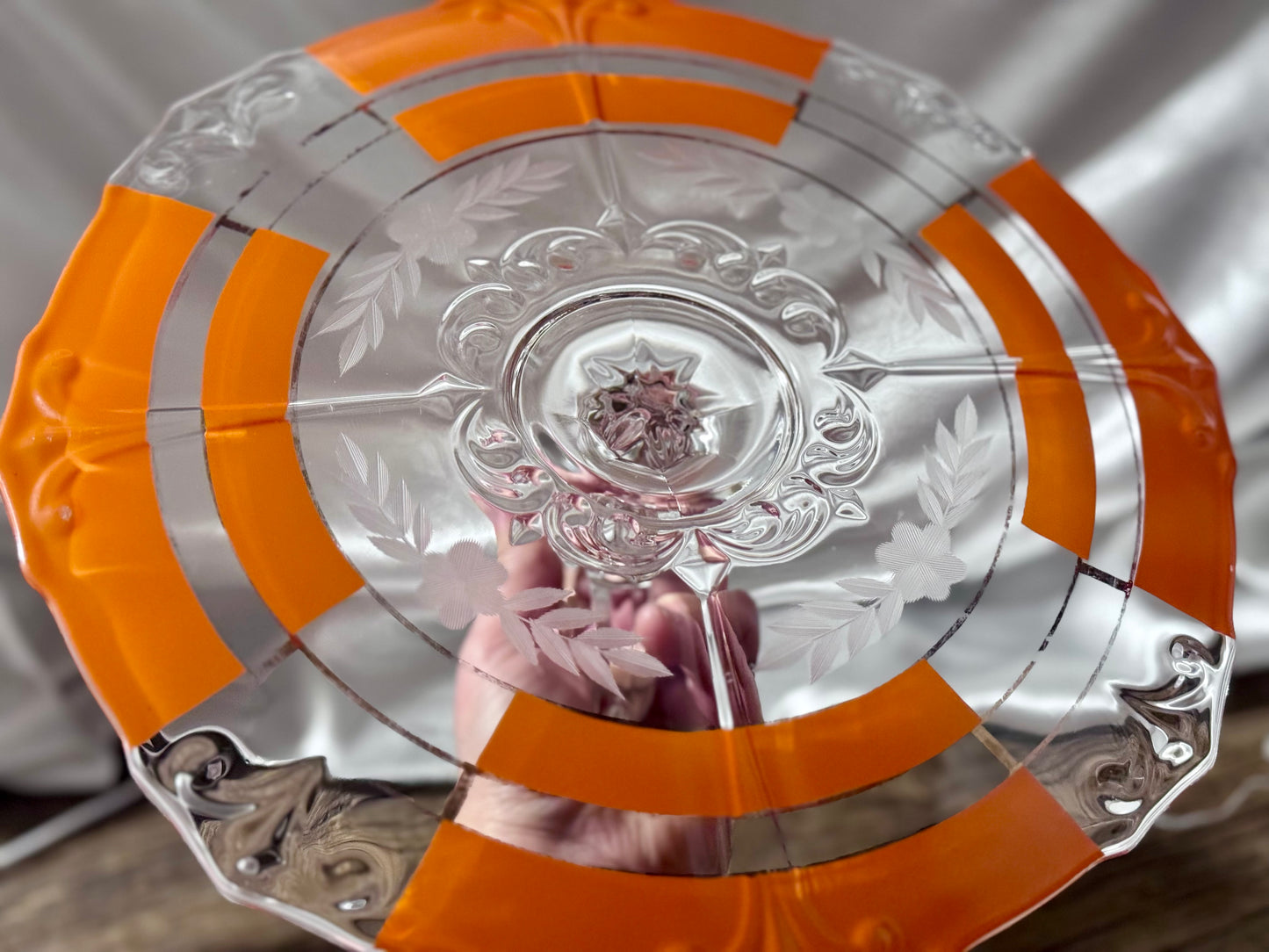 Orange & Clear Glass Art Deco Serving Teay