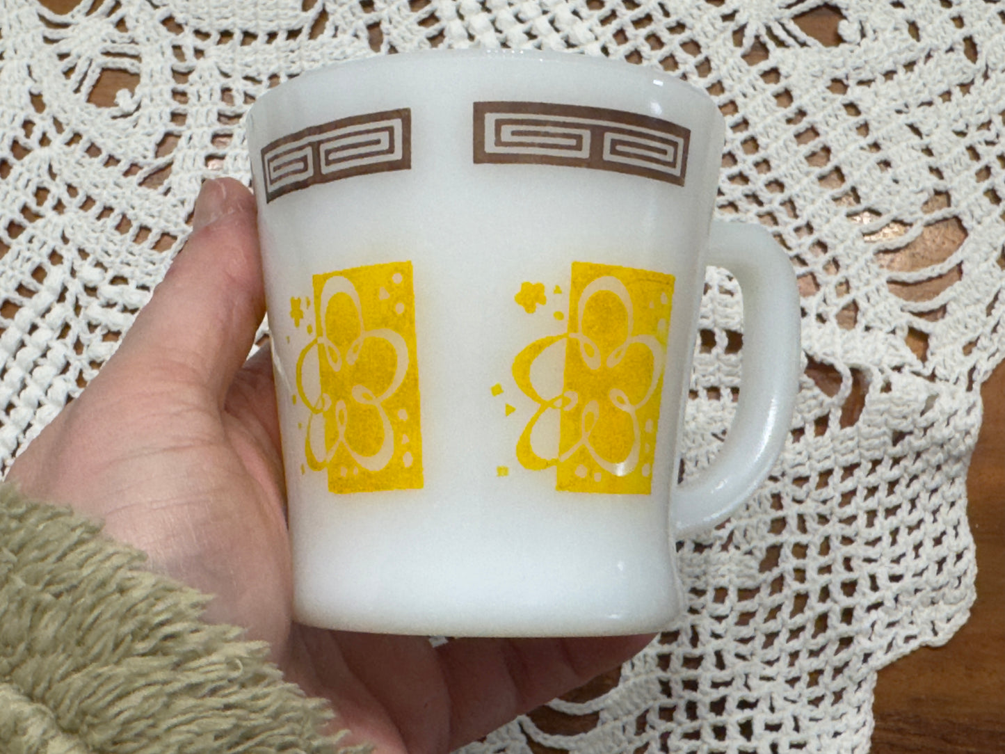 Anchor Hocking Fire-King Greek Key Milk Glass Mugs
