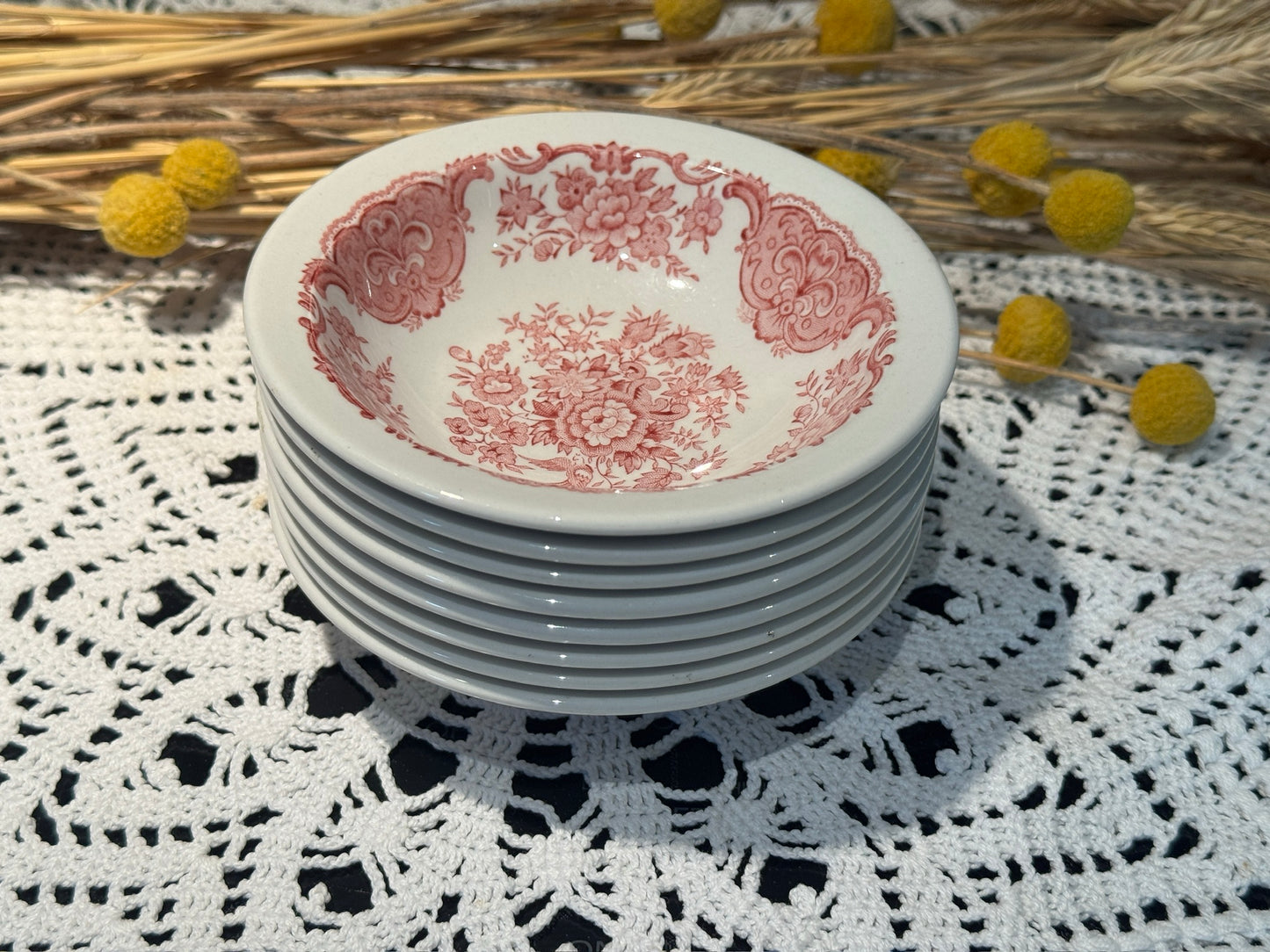 Vintage WINDSOR Steelite Ironstone Pink Transferware Dessert/Salad Bowls