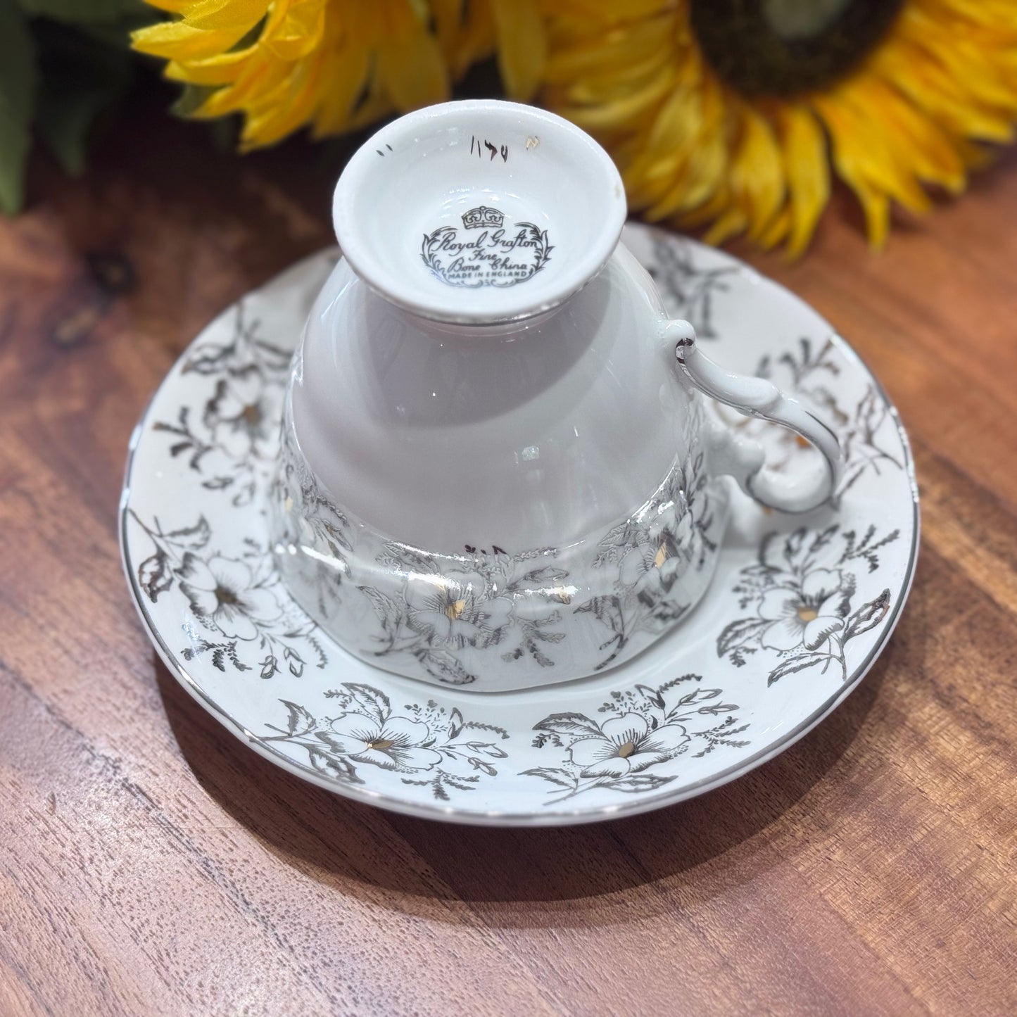 Royal Grafton Silver & Gold Floral Teacup & Saucer Set