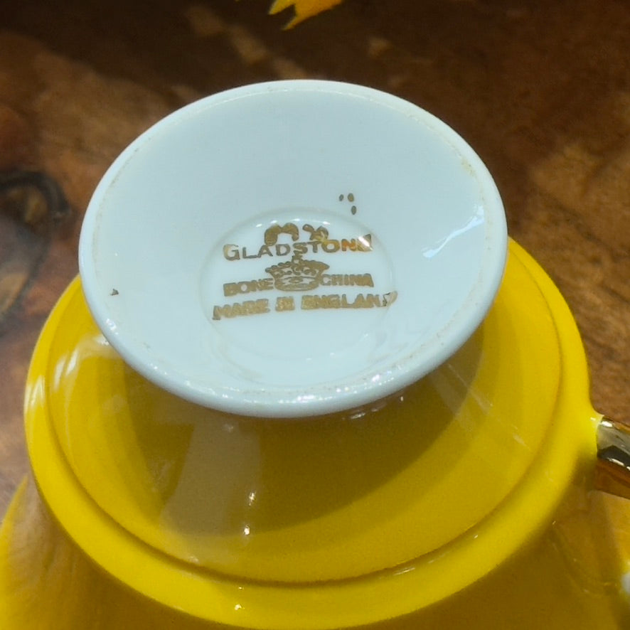 Gladstone England Yellow/Gold Teacup & Saucer Set