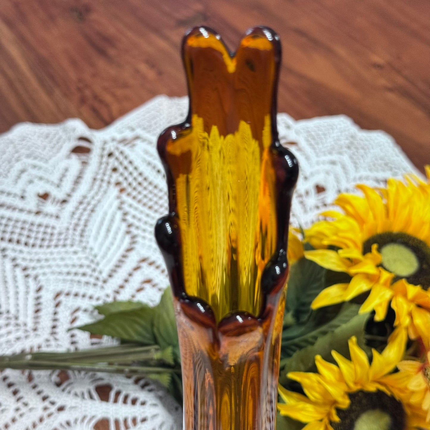 Vintage Amber Swung Glass Vase