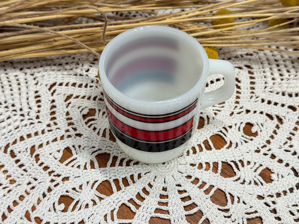 Anchor Hocking Fire-King Red/Black Stripe Milk Glass Mug