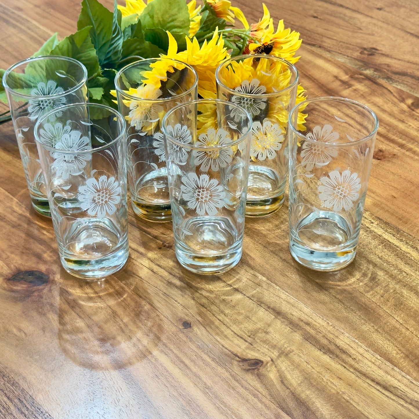 Dominion Glass Etched Highball Floral Glasses/Tumblers