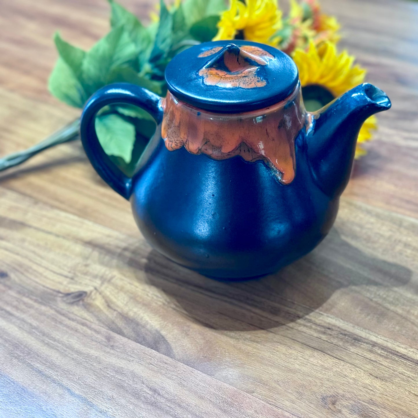 Canadian Pottery Orange Drip Glaze Teapot