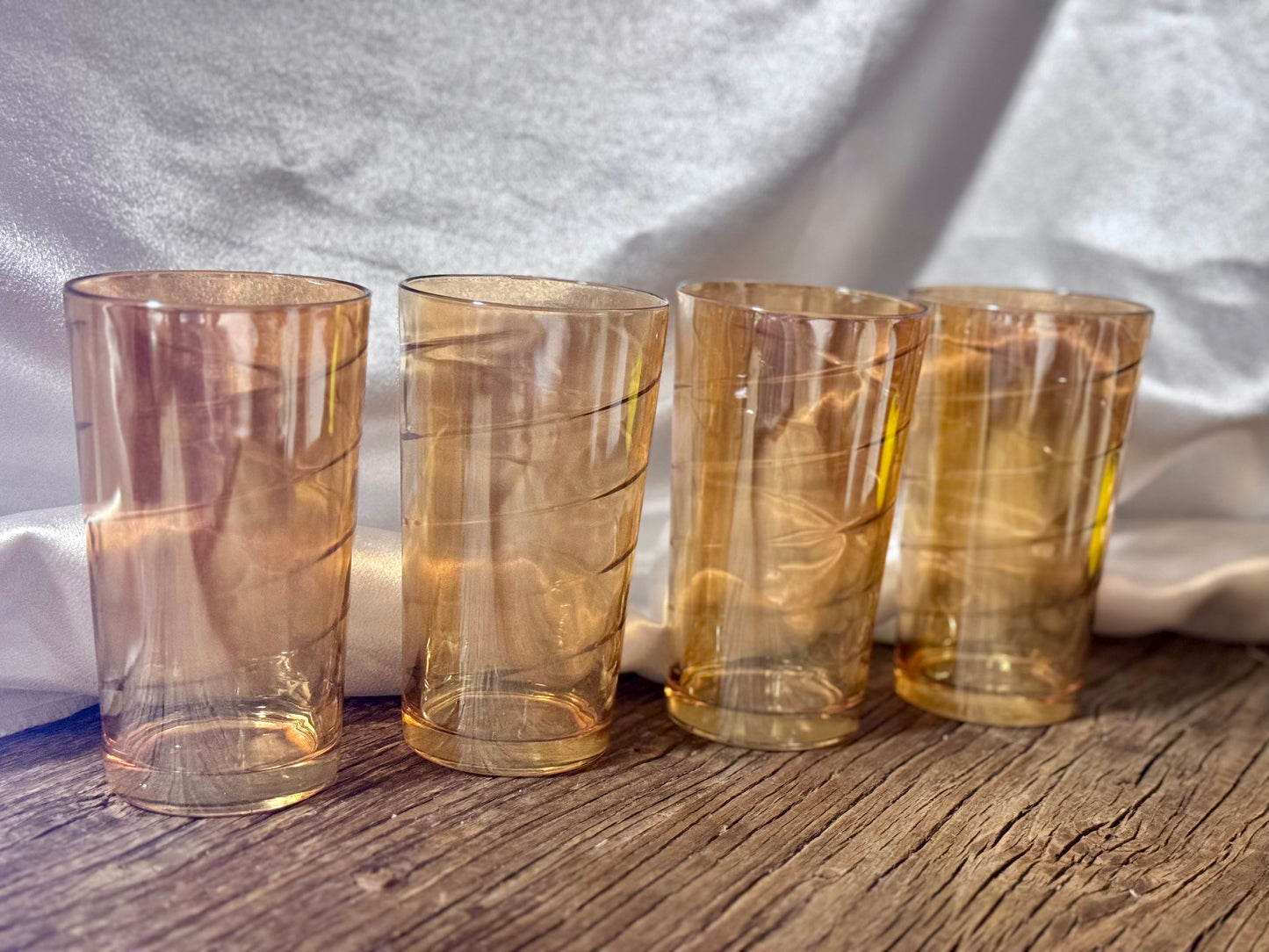 Iridescent Jeanette Glass, Peach Lustre, Swirl Drinking Glasses