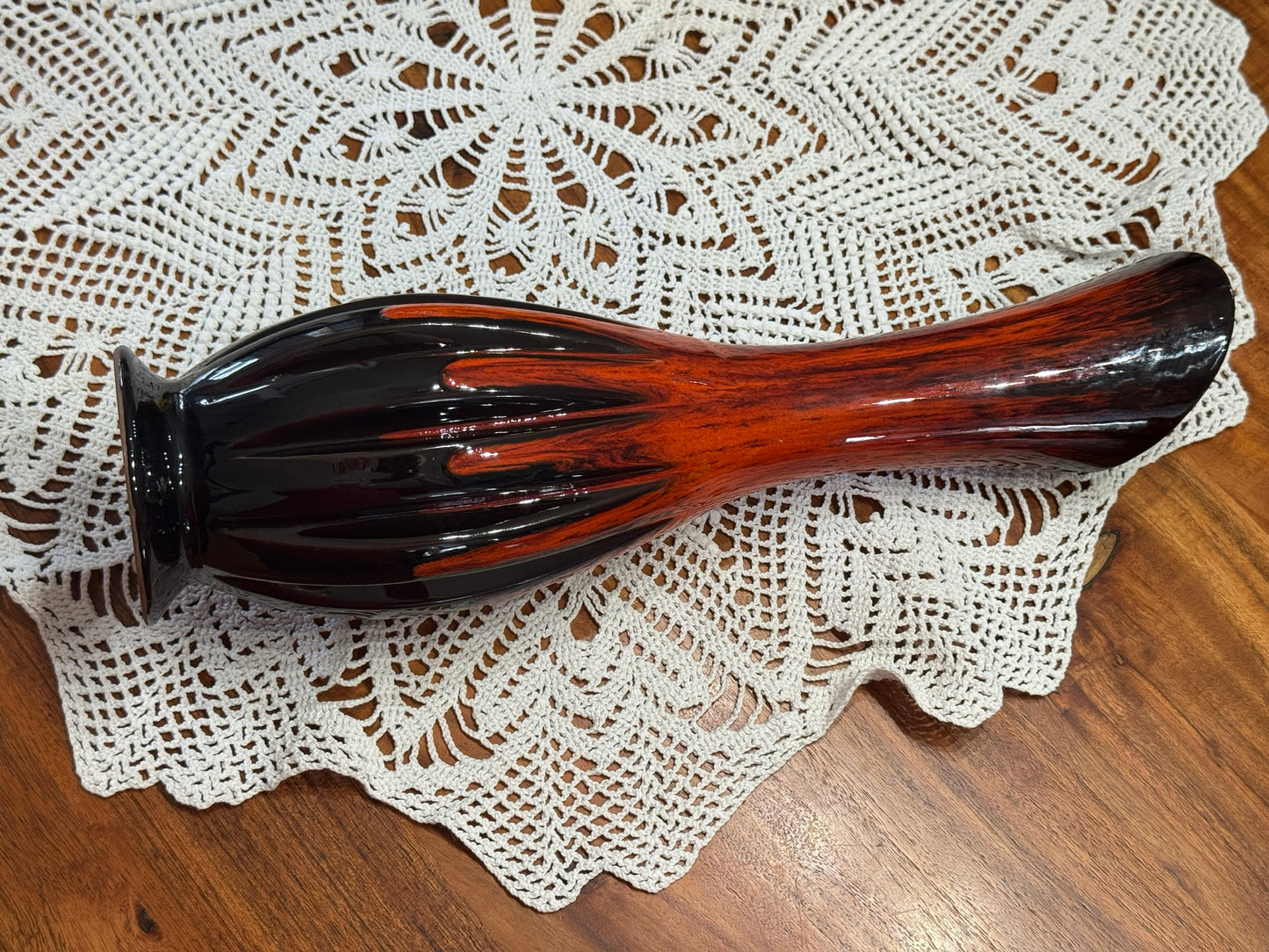 Vintage Orange/Black Drip Glaze Long Neck Vase