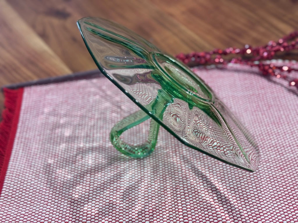 Green Depression Glass Tidbit Dessert Tray