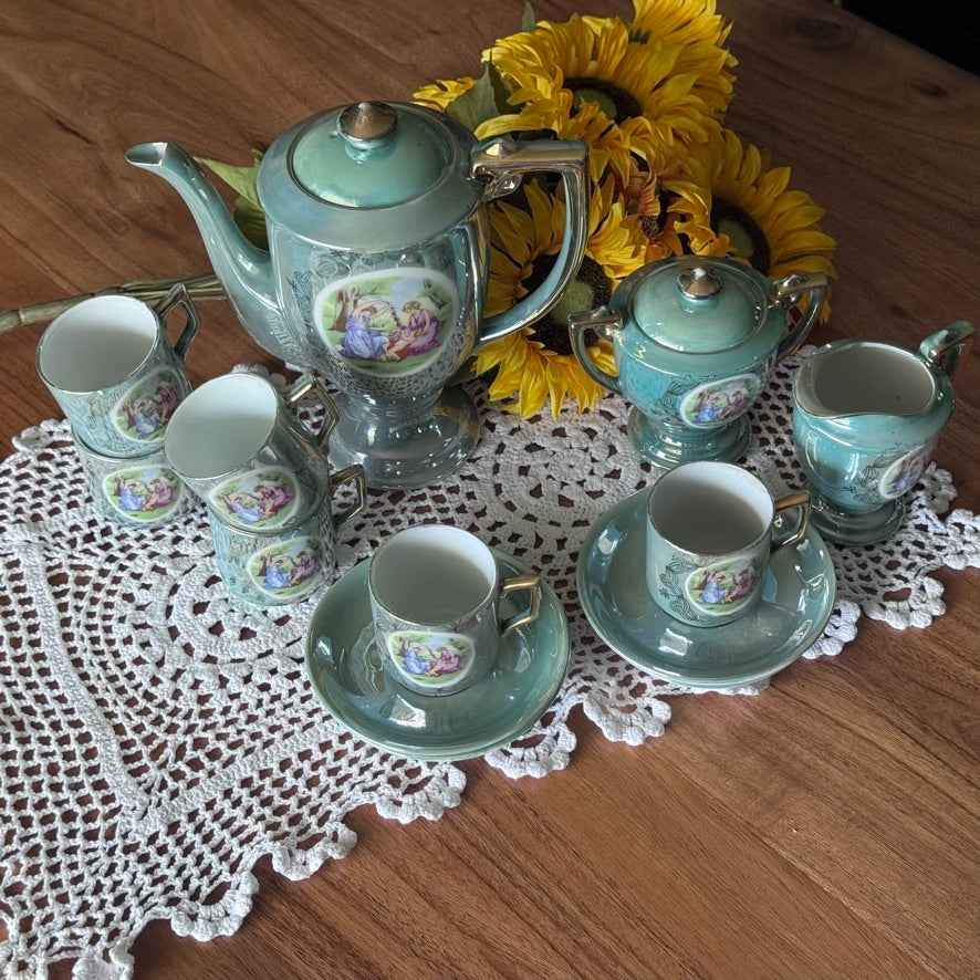 Greek Inspired Green/Aqua Lustreware Tea Set Japan