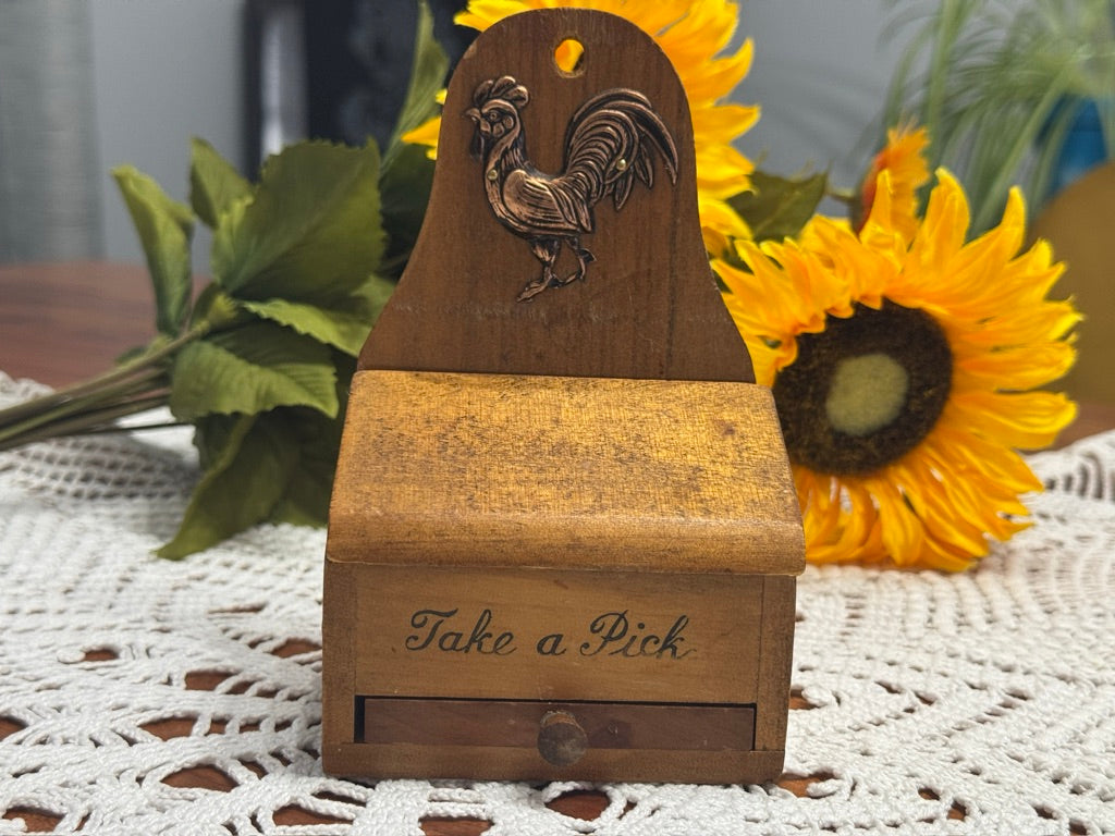 Vintage Victor Goldman Wooden Rooster Themed Toothpick Holder