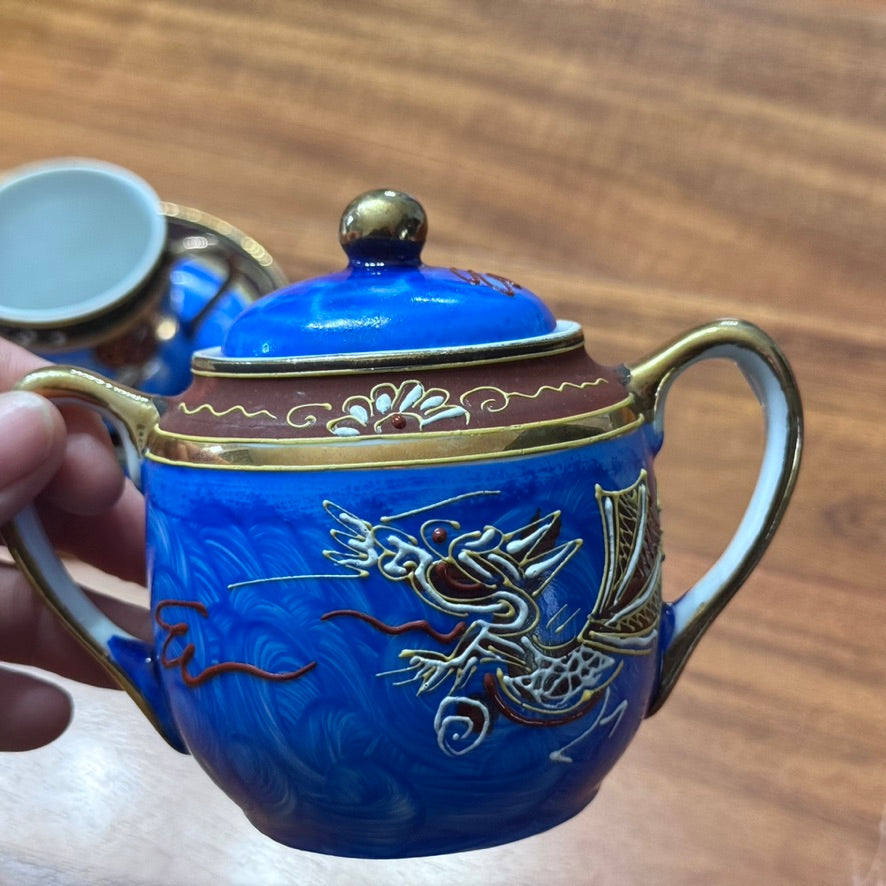 Vintage Japanese Moriage Dragonware Sugar Bowl & Cups & Saucers