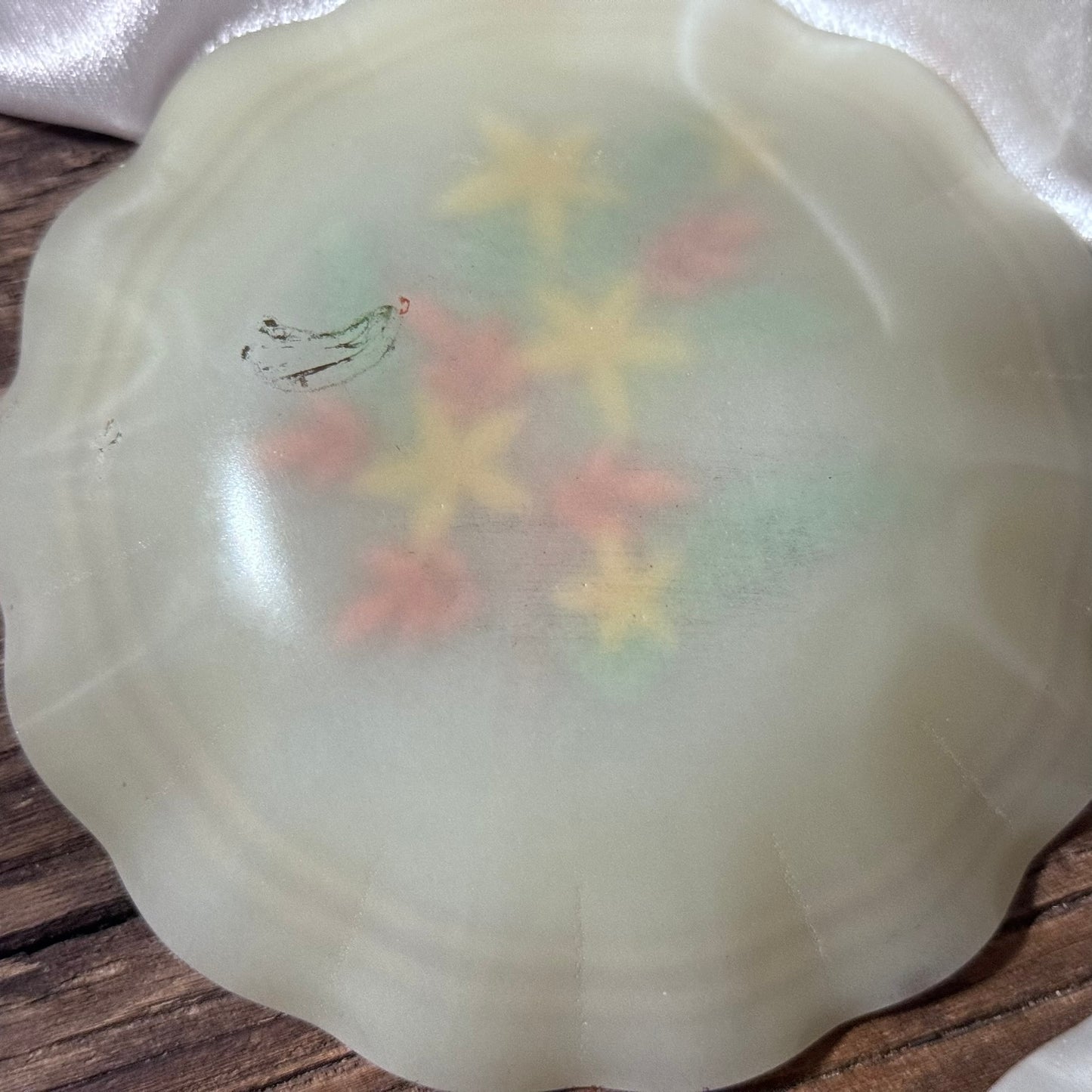 Handmade Antique (1920s?) Small Enameled Glass Confectionery Plates