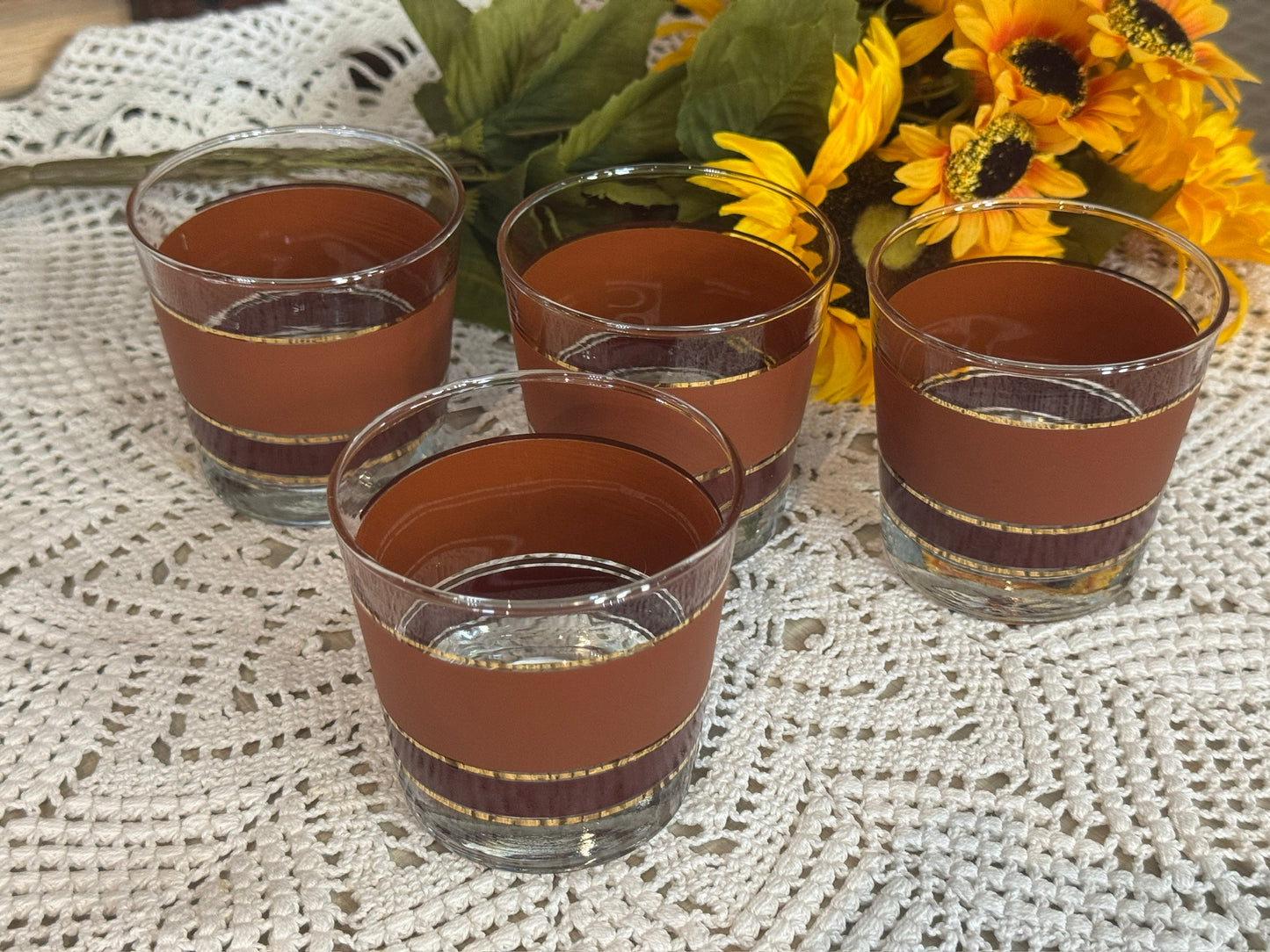 Lowball Burnt Orange/Brown Cocktail Glasses