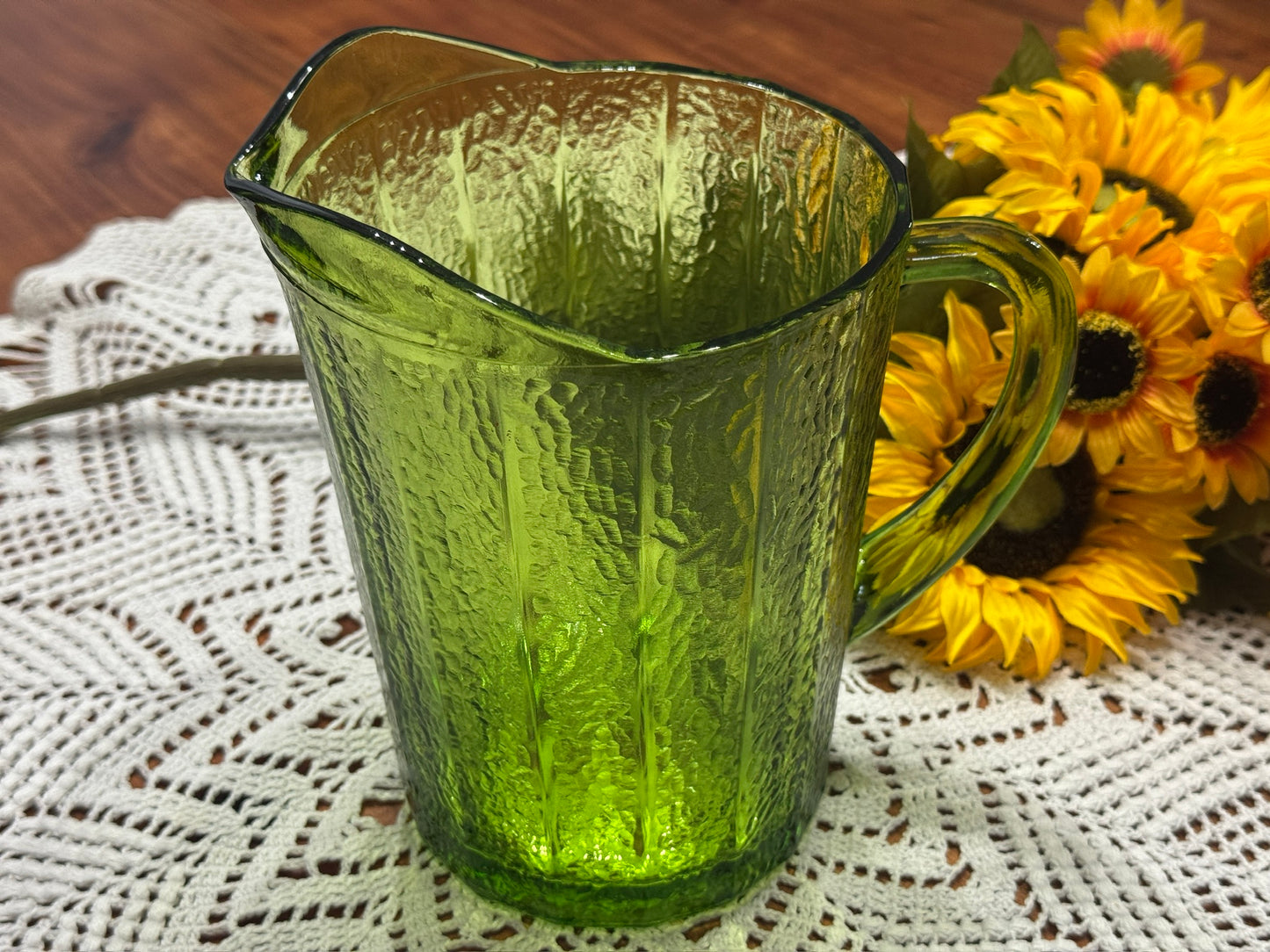 Anchor Hocking Avocado Green Textured Pitcher