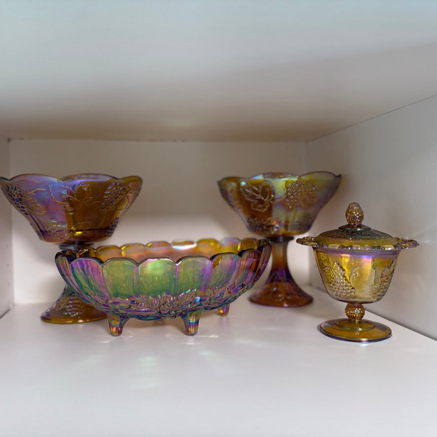 Carnival Glass Covered Jelly Compote