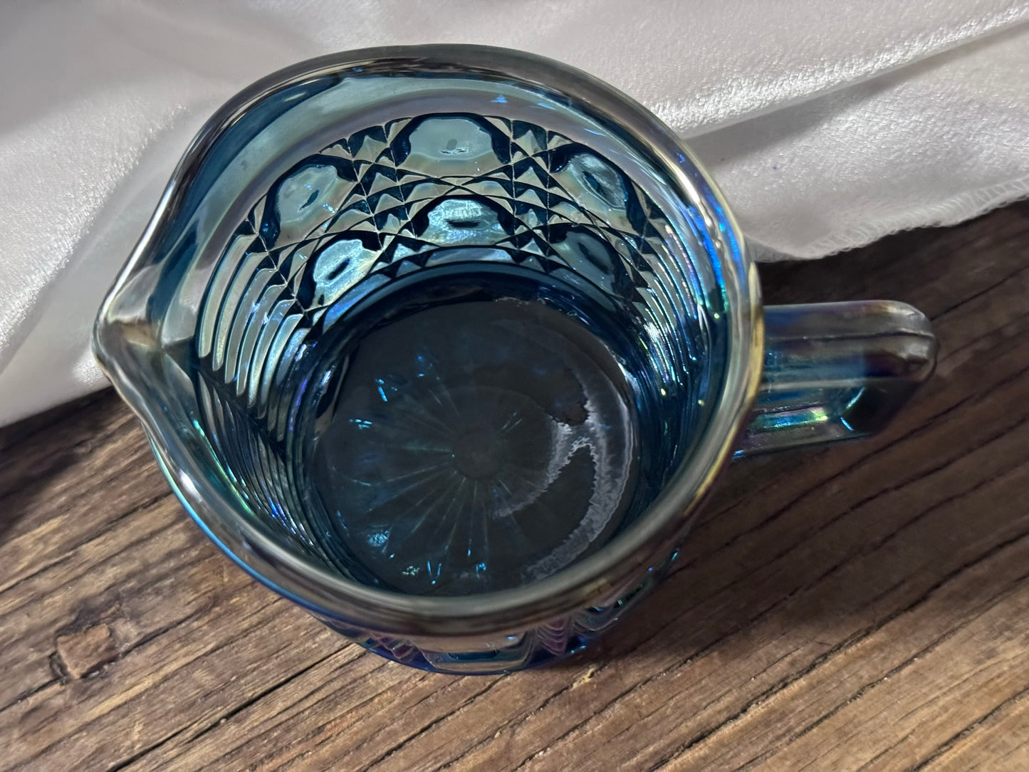 Blue Iridescent Carnival Glass Creamer