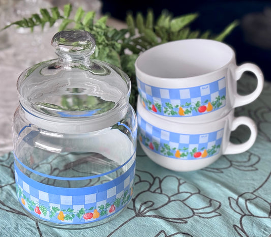 Blue Checkered & Fruit Glass Canister by Palluy