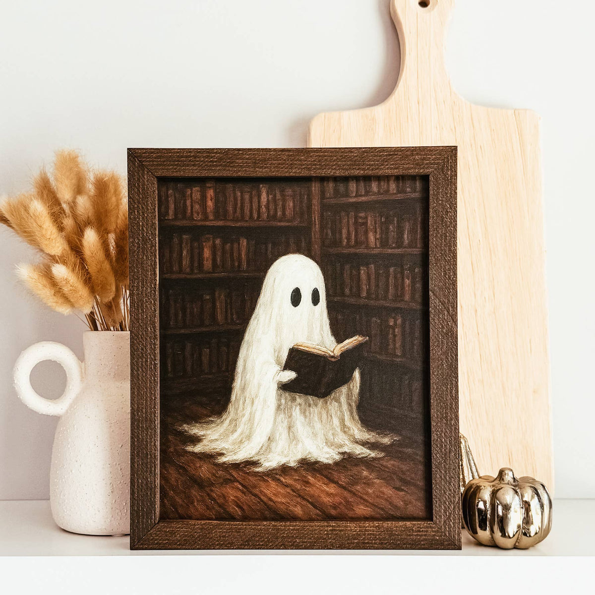 Bookish Ghost Framed Sign | Vintage Inspired Halloween Sign