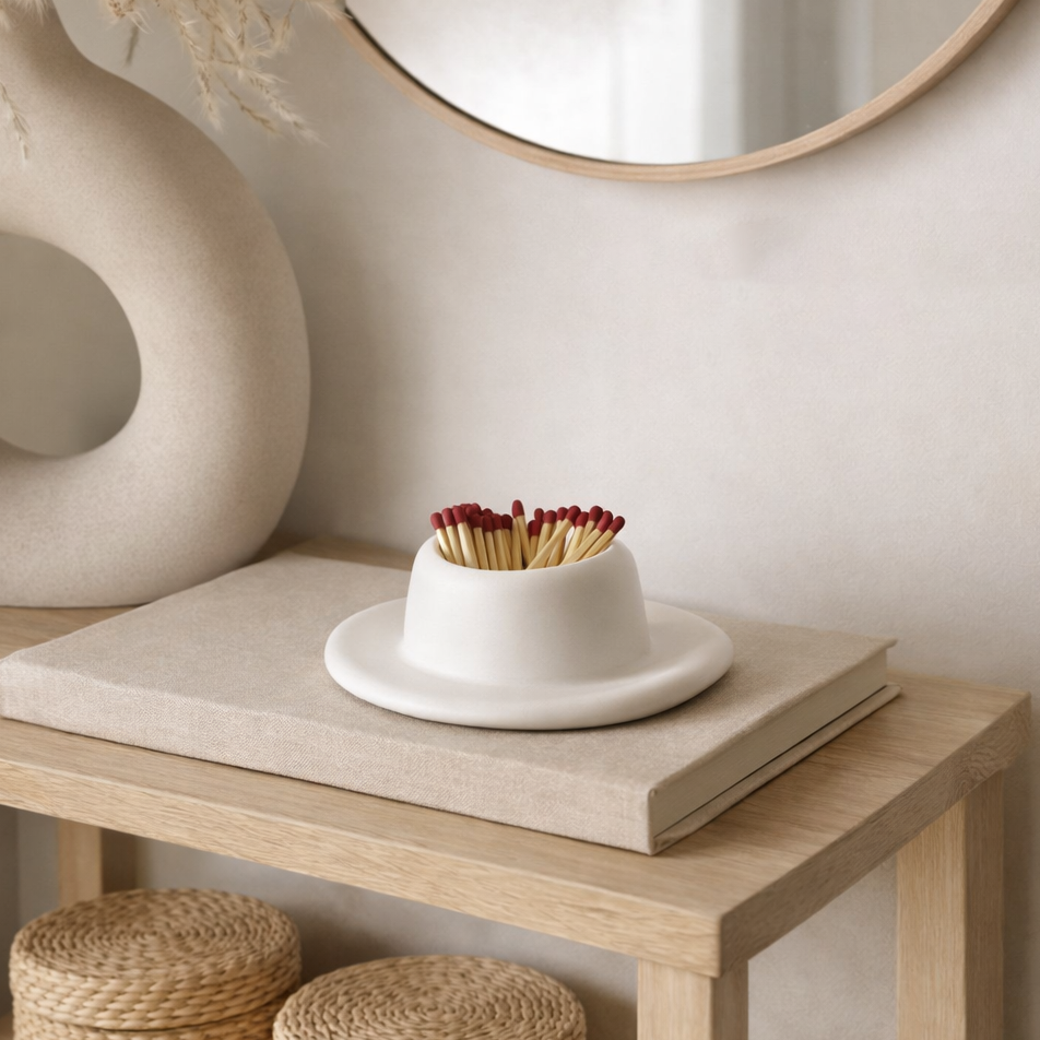 Cowboy Hat Match Holder & Striker | Modern Cowgirl Decor: Cream White