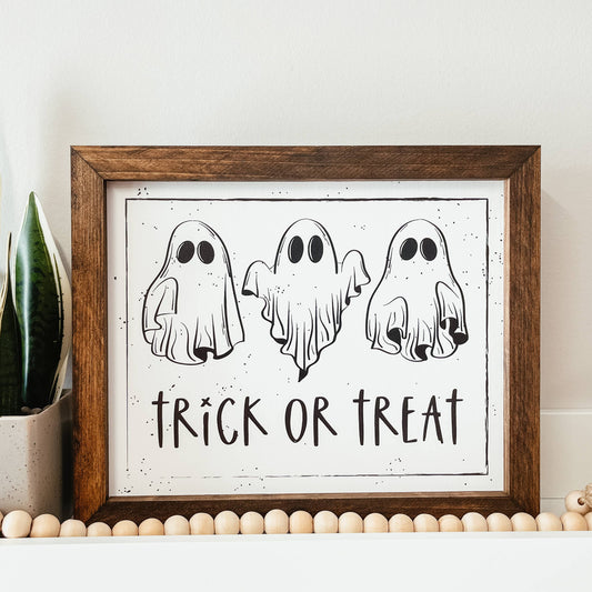 Trick Or Treat Framed Wooden Sign