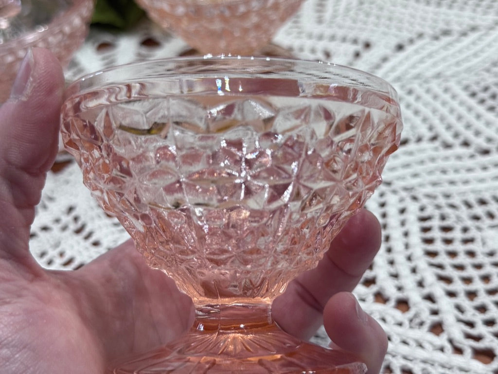 Pink Jeannette Depression Glass Holiday Button & Bows Sherbet Bowls
