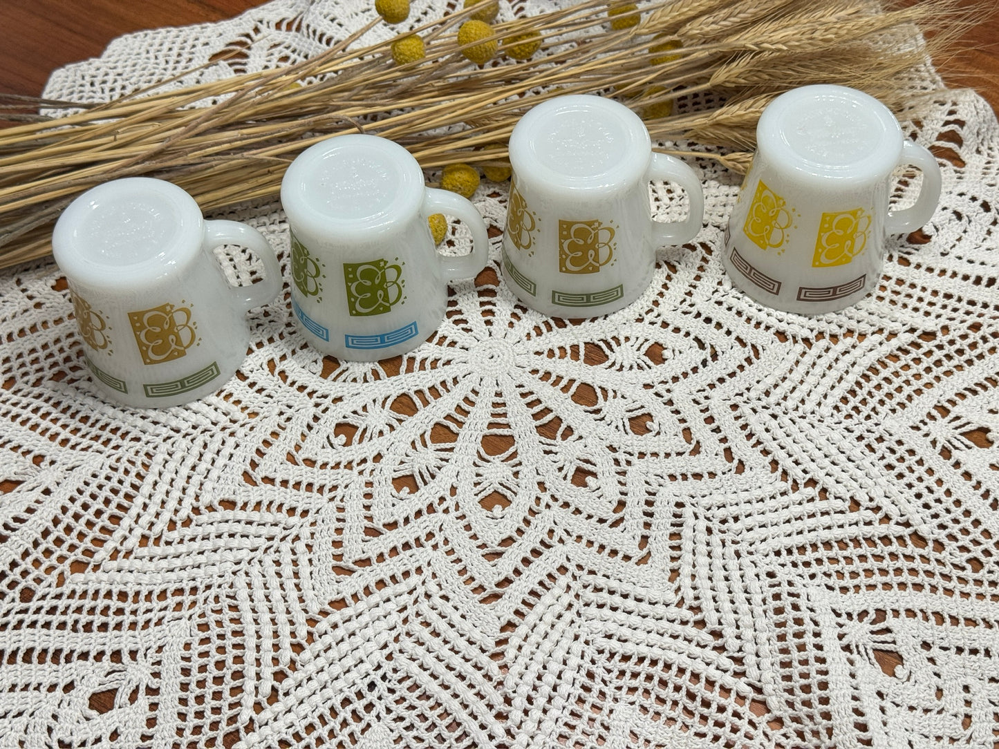 Anchor Hocking Fire-King Greek Key Milk Glass Mugs