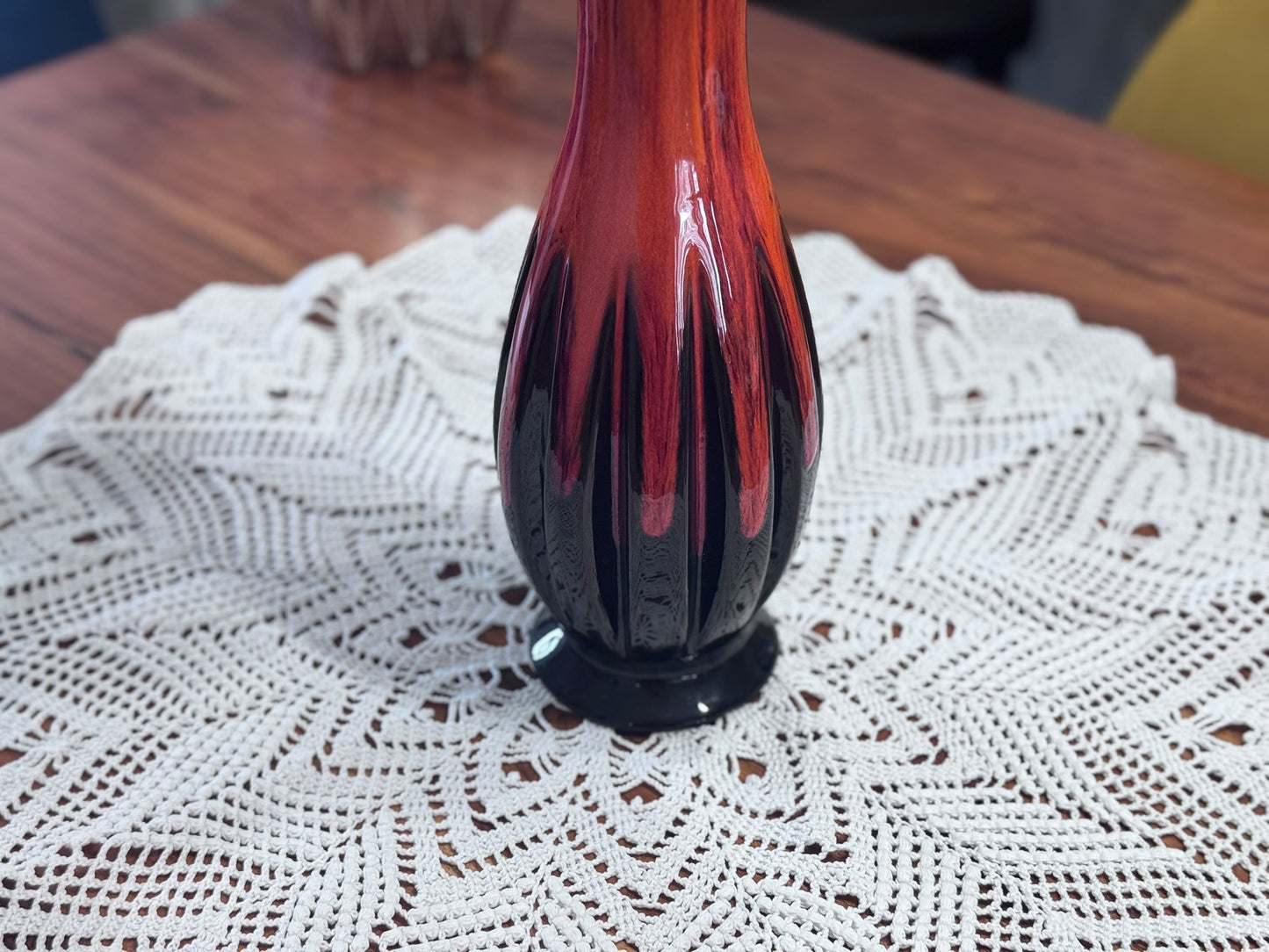 Vintage Orange/Black Drip Glaze Long Neck Vase