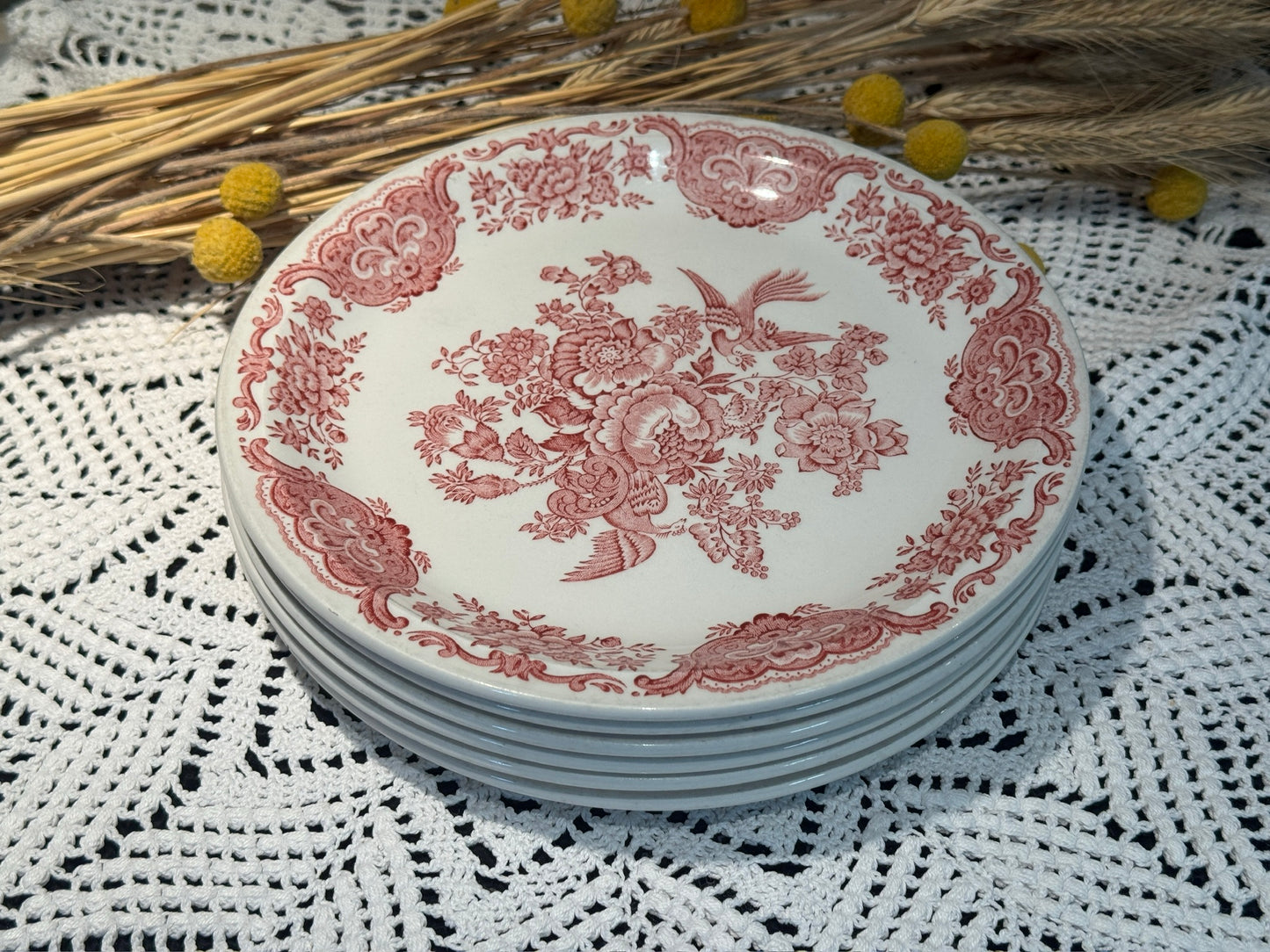 Vintage WINDSOR Steelite Ironstone Pink Transferware Floral Plates